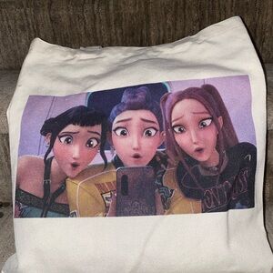 K-Pop Demon Hunters White Tote Bag with Animated Characters Print